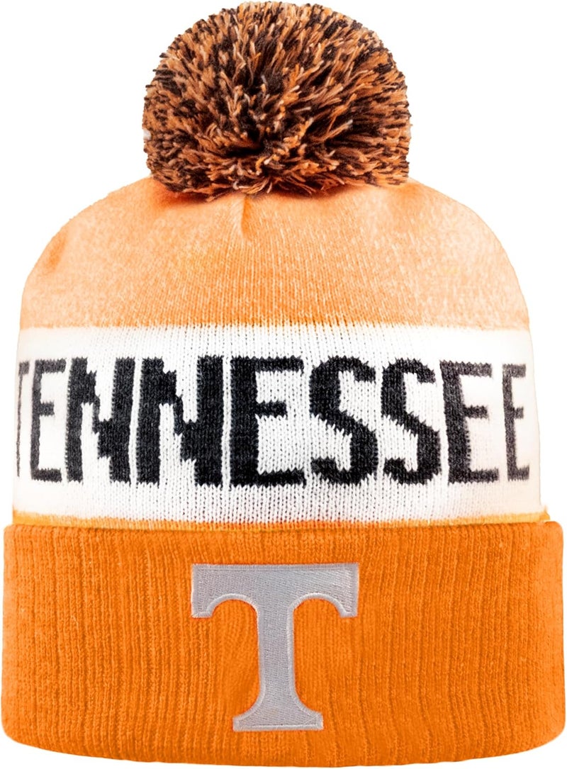 LogoFit NCAA Team Color-Embroidered Logo -Cuffed Knit Skully Beanie Pom Hat-OSFM - Image 1